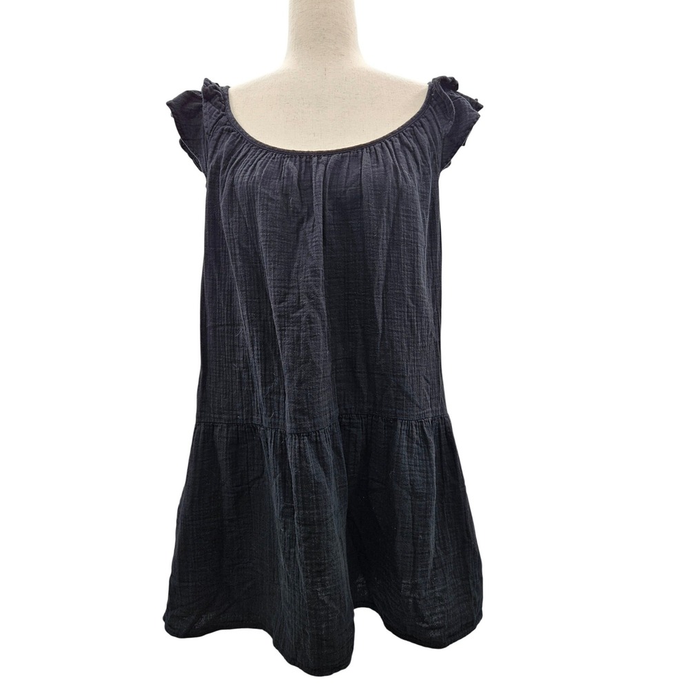 Gap Womens Black Cotton Gauze Tiered Ruffle Sleeve Mini Dress with Pockets M